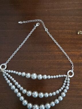 Silver Faux Pearl Multi-Strand Necklace - Women Jewelry